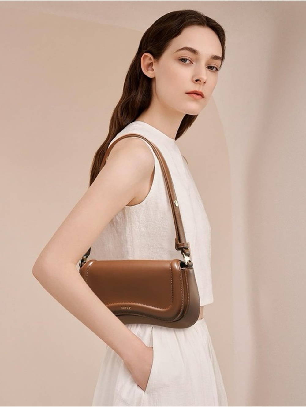 Keily Brown Vegan Leather Adjustable Shoulder Crossbody Bag
